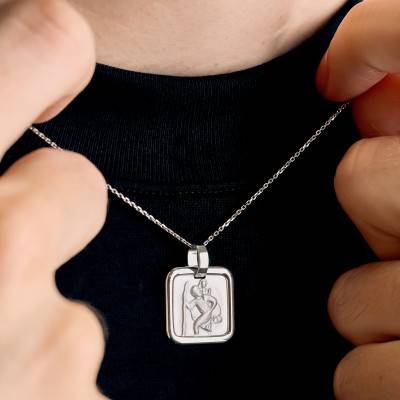 925 Silver Square Saint Christopher Pendant - Vandona