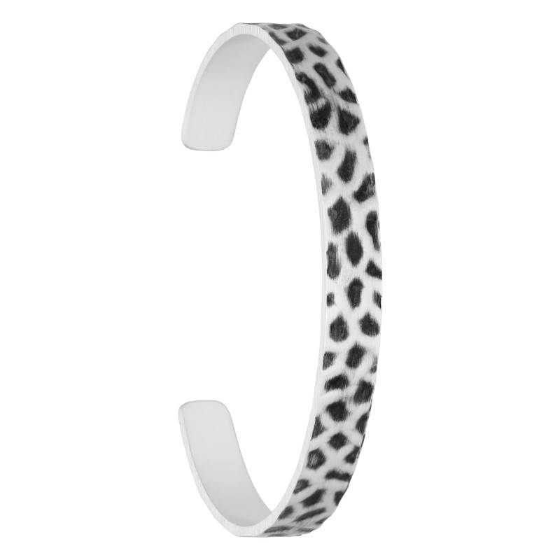 925 Silver Leopard Open Bangle Bracelet, Diameter 6.70 and 5.60 cm, Width 8 mm - Vandona