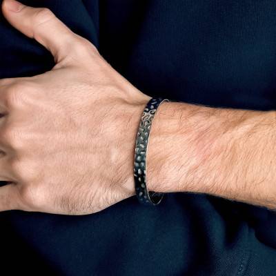 Bracelet Jonc Ouvert Ecailles en Argent 925, Diamètre 6,70 et 5,6 cm, Largeur 8 mm - Vandona