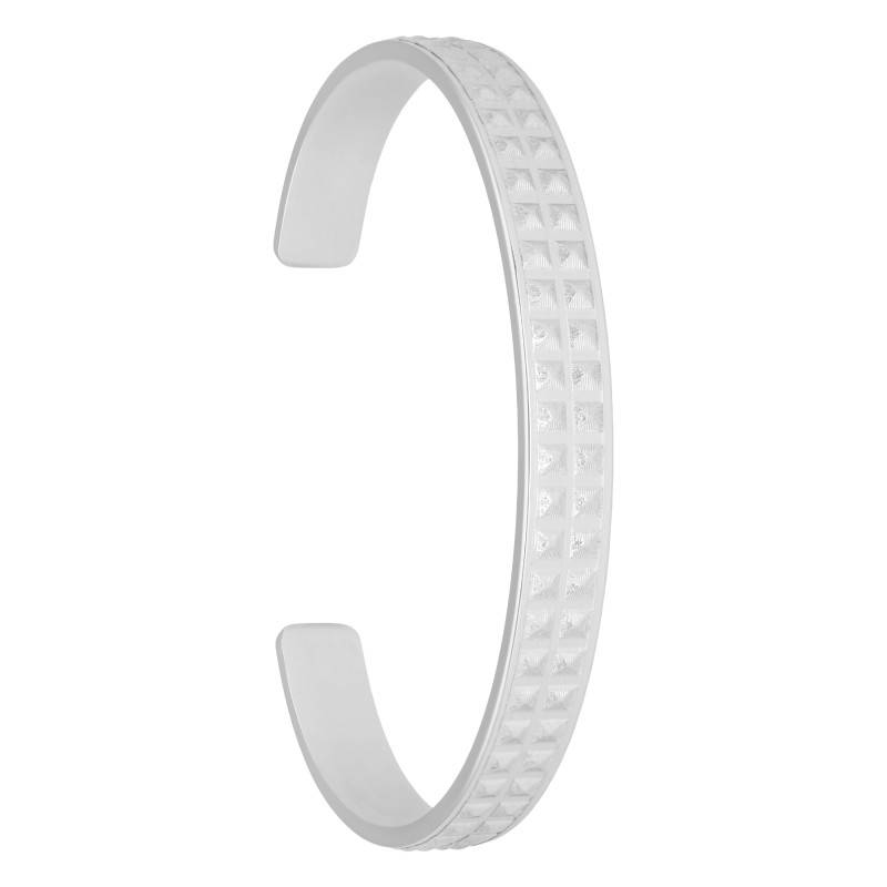 925 Silver Open Clous de Paris Bangle, Width 8 mm, Diameter 6.70 and 5.60 cm - Vandona