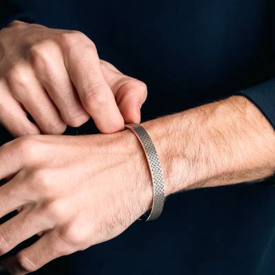 Bracelet Jonc Ouvert Arabesque en Argent 925, Diamètre 6,70 cm et 5,60 cm, Largeur 8 mm - Vandona