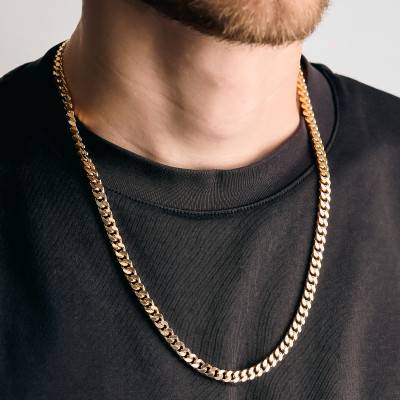 Chaîne Maille Gourmette en Plaqué Or Jaune, Longueurs 55 ou 60 cm, Largeur 7,50 mm - Manillon