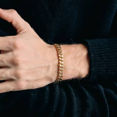 Yellow Gold-Plated Curb Chain Bracelet, Length 18 cm to 21 cm, Width 7.50 mm - Manillon