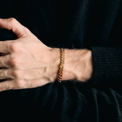 Yellow Gold-Plated Silver Cuban Link Bracelet, Length 18 cm to 21 cm, Width 6 mm - Manillon