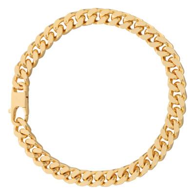 Yellow Gold-Plated Silver Cuban Link Bracelet, Length 18 cm to 21 cm, Width 6 mm - Manillon