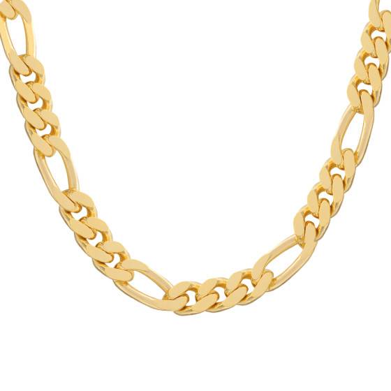 Chaîne Figaro Homme Plaqué Or 14k Et Argent 925 - Coupe Diamant, Bicolore, Longueur 18 à 30 Pouces