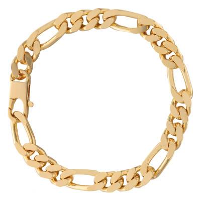 Bracelet Maille Figaro en Plaqué Or Jaune, Longueurs 18 à 21 cm, Largeur 7,50 mm - Manillon