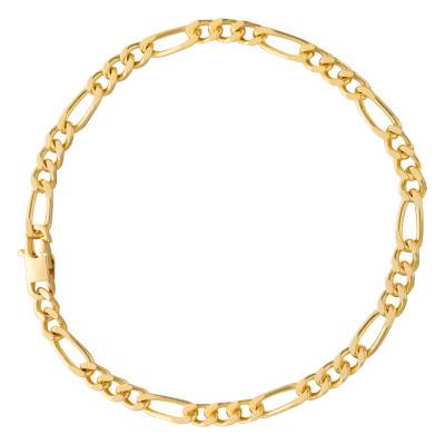 Bracelet Maille Figaro en Plaqué Or Jaune, Longueurs 18 cm à 21 cm, Largeur 3,90 mm - Manillon