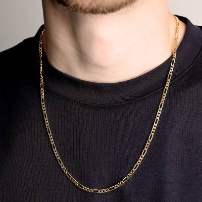 Chaîne Maille Figaro en Plaqué Or Jaune, Longueur de 42 cm à 60 cm, Largeur 3,20 mm - Manillon