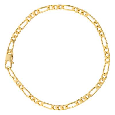 Bracelet Maille Figaro Plaqué Or Jaune, Longueurs 18 cm à 21 cm, Largeur 3,20 mm - Manillon