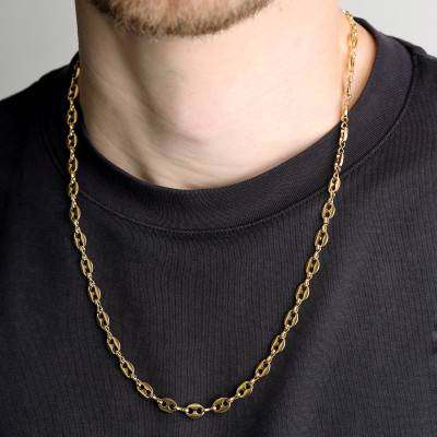 Yellow Gold-Plated Silver Coffee Bean Chain, Length 42 cm to 60 cm, Width 6.80 mm - Manillon