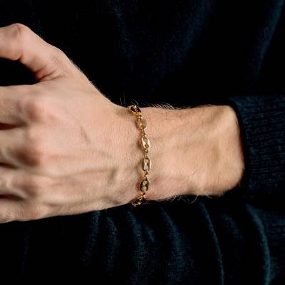 Bracelet Maille Grain de Café en Plaqué Or Jaune, Longueur de 18 cm à 21 cm, Largeur 6,80 mm - Manillon