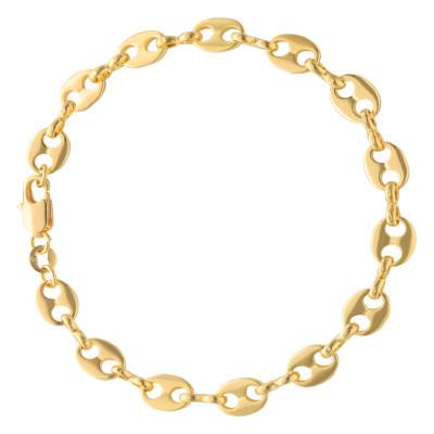 Yellow Gold-Plated Coffee Bean Chain Bracelet, Length 18 cm to 21 cm, Width 6.80 mm - Manillon