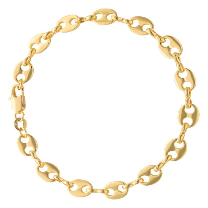 Yellow Gold-Plated Coffee Bean Chain Bracelet, Length 18 cm to 21 cm, Width 6.80 mm - Manillon