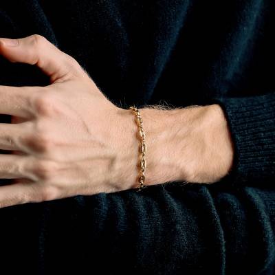 Bracelet Maille Grain de Café & Plaqué Or Jaune, Longueurs 18 cm à 21 cm, Largeur 5,40 mm - Manillon