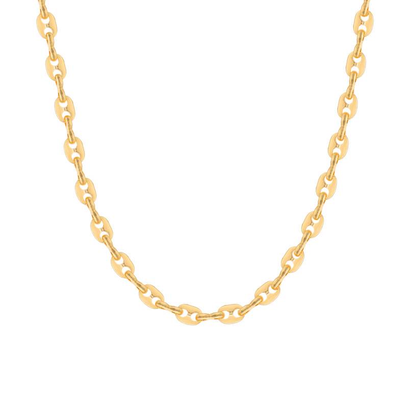 Yellow Gold-Plated Coffee Bean Chain Necklace, Length 42 cm to 60 cm, Width 3.30 mm - Manillon