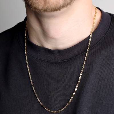 Yellow Gold-Plated Coffee Bean Chain Necklace, Length 42 cm to 60 cm, Width 3.30 mm - Manillon