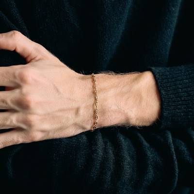 Bracelet Maille Grain de Café en Plaqué Or Jaune, Longueur de 18 cm à 21 cm, Largeur 3,30 mm - Manillon