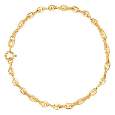 Yellow Gold-Plated Silver Coffee Bean Chain Bracelet, Length 18 cm to 21 cm, Width 3.30 mm - Manillon