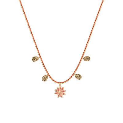 Collier Chaîne Fleur Doré & Laque Corail, Longueur 43 cm - Les Georgettes