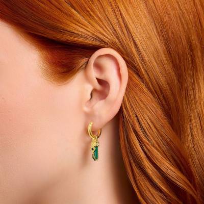 Créole Unique Rebel Wolf Plaquée Or Jaune & Malachite - CR724-414-6 - Thomas Sabo