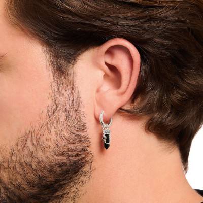 1 Rebel Wolf 925/1000 Silver & Black Onyx Hoop Earring - CR724-641-11 - Thomas Sabo