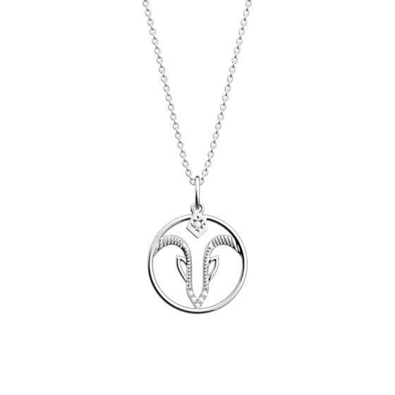 Pendentif Capricorne En Argent Sterling 925 Avec Zirconium Cubique - Chaîne 18", Neuf Avec Étiquettes