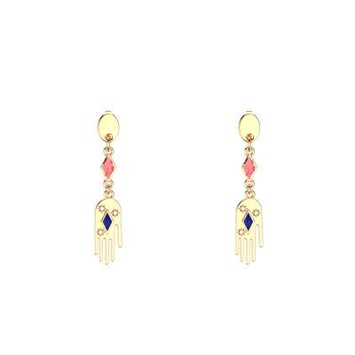 Boucles d'oreilles Mains Dorées, Laque et Oxydes de Zirconium - Les Georgettes