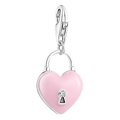 925 Silver Pink Heart Lock Charm Pendant with White Zirconium Oxide - 2071-691-9 - Thomas Sabo