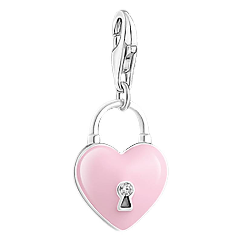 925 Silver Pink Heart Lock Charm Pendant with White Zirconium Oxide - 2071-691-9 - Thomas Sabo