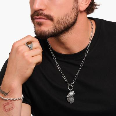 Collier Maille Ovale en Argent 925 & Zircones Noirs, Longueur 55 cm - KE2192-643-21 - Thomas Sabo