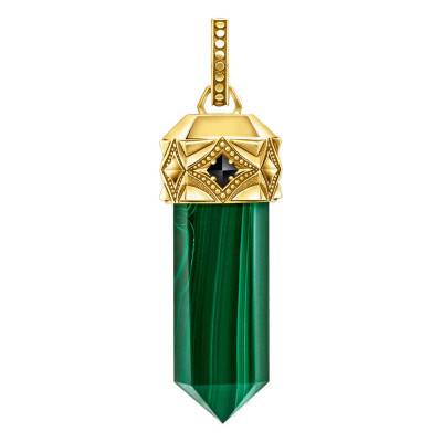 Pendentif Rebel Wolf Hexagone en Plaqué Or Jaune & Malachite - PE964-414-6 - Thomas Sabo