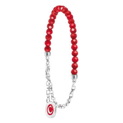 Bracelet Charmista Perles Imitation Corail & Argent 925, Longueur Ajustable, Largeur 4,00 mm - A2130-007-10 - Thomas Sabo