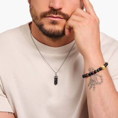 Rebel Wolf 925/1000 Silver & Tiger's Eye Hexagonal Pendant - PE964-950-1 - Thomas Sabo
