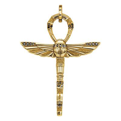 Yellow Gold-Plated Ankh Scarab Pendant with Black Zirconium Oxides - PE778-414-39 - Thomas Sabo