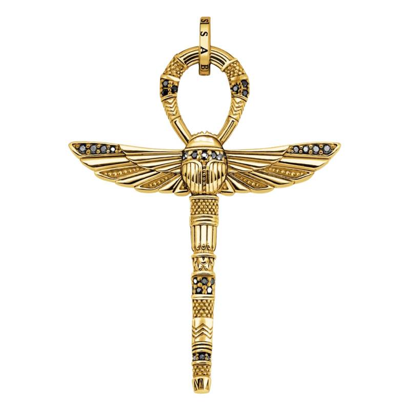 Yellow Gold-Plated Ankh Scarab Pendant with Black Zirconium Oxides - PE778-414-39 - Thomas Sabo