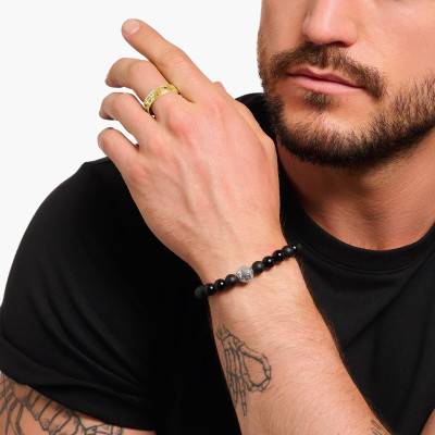 Bague Ruban Rebel Wolf en Plaqué Or Jaune & Zircones Noires - TR2455-414-39 - Thomas Sabo