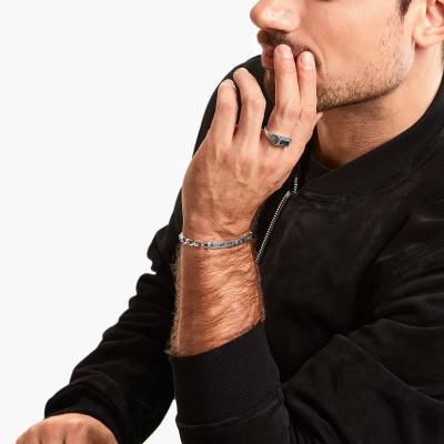 Gourmette Rebel Wolf en Argent 925 & Zircones Noires, Longueurs 15 à 19 cm et 16 à 21 cm, Largeur 7,50 mm - A2146-643-21 - Thomas Sabo