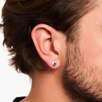1 Rebel Wolf Diamond-Shape 925/1000 Silver & Black Cubic Zirconia Stud Earring - H2283-643-11 - Thomas Sabo