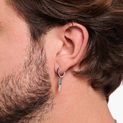 1 Rebel Wolf Wolf's Tooth Hoop Earring in 925 Silver & Black Zirconia - CR725-643-11 - Thomas Sabo
