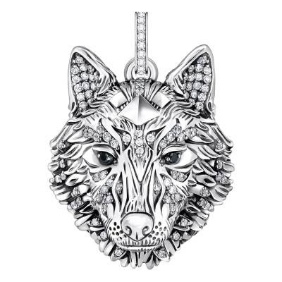 Pendentif Rebel Wolf Tête de Loup en Argent 925 & Zircones Bicolores - PE965-691-21 - Thomas Sabo