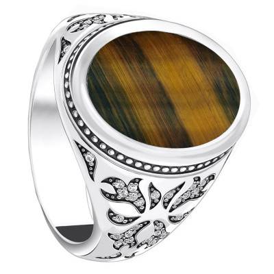 Bague Rebel Wolf en Argent 925, Zircones & Oeil de Tigre - TR2454-950-1 - Thomas Sabo