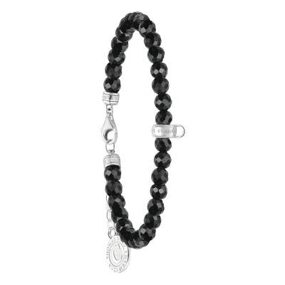 Bracelet Charmista Perles Agates Noires & Argent 925, Longueur 16 à 19 cm, Largeur 4,00 mm - A2141-130-11 - Thomas Sabo