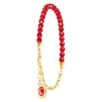 Yellow Gold-Plated & Coral-Colored Beads Charmista Bracelet, Adjustable Length, Width 4 mm - A2130-427-10 - Thomas Sabo