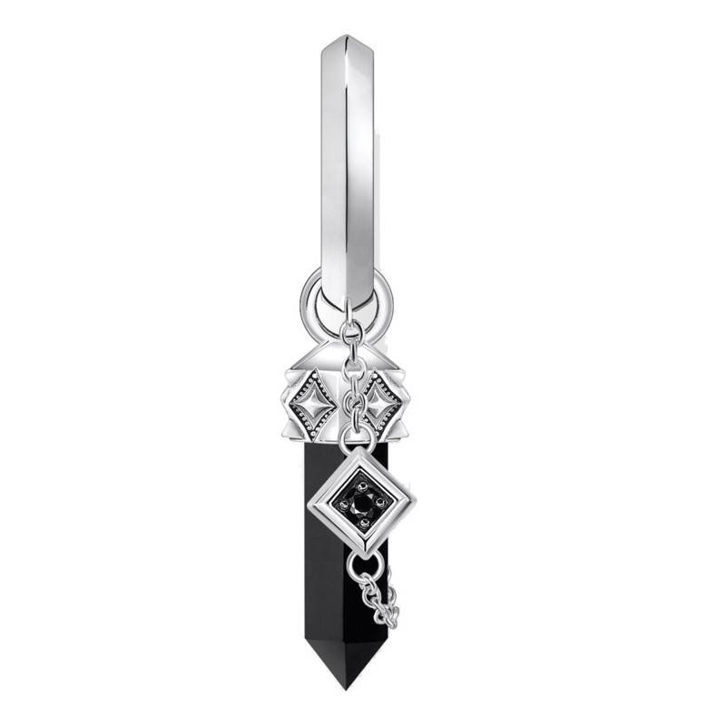1 Rebel Wolf 925/1000 Silver & Black Onyx Hoop Earring - CR724-641-11 - Thomas Sabo
