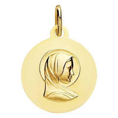 Médaille Vierge Bienveillante Sablée en Or Jaune 375 ou 750, Diamètre 16 mm - Lumiosa