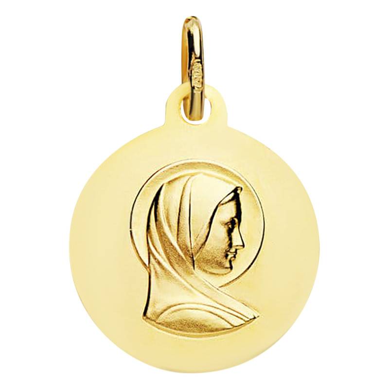 375/1000 or 750/1000 Yellow Gold Sandblasted Benevolent Virgin Medal 16 mm Diameter - Lumiosa