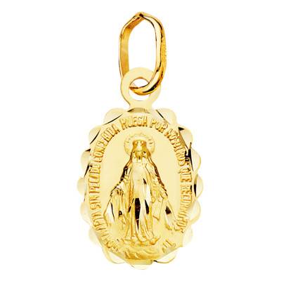 Faceted Oval Miraculous Virgin Medal in 375/1000 or 750/1000 Yellow Gold, 12 x 9 mm - Lumiosa