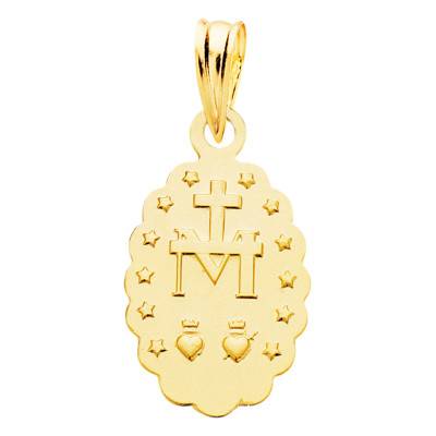 Faceted Oval Miraculous Virgin Medal in 375 or 750 Yellow Gold, 15 x 10 mm - Lumiosa