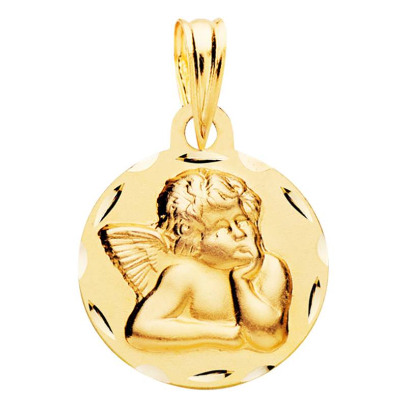 Médaille Ange Pensif Facettée en Or Jaune 375, Diamètre 14 mm - Lumiosa